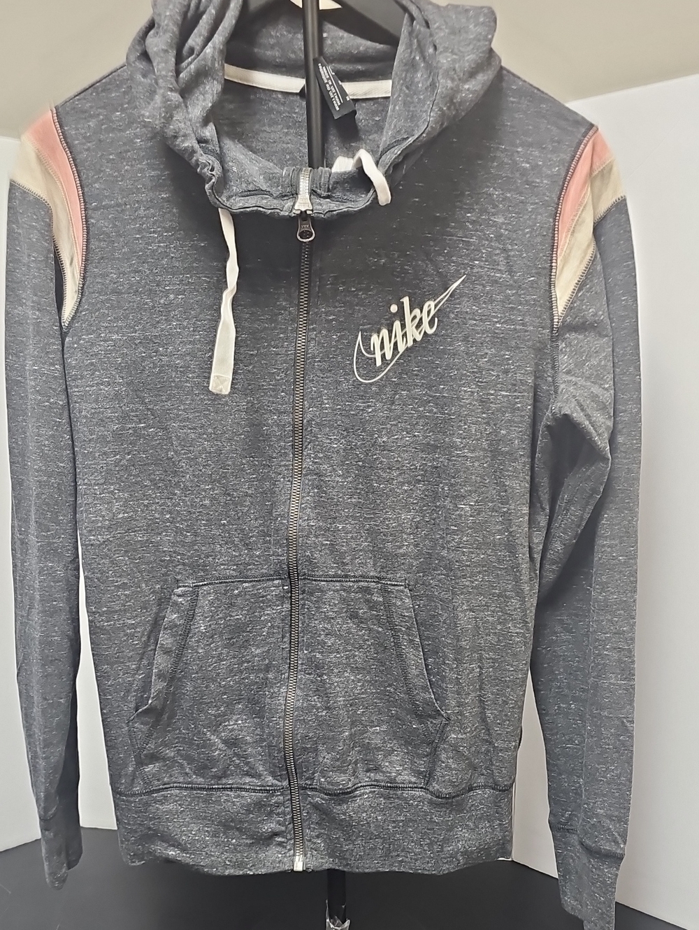 Nike Gray Zip-Up Hoodie with Pink and Cream Shoulder Panels